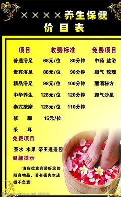 养生保健价目表图片素材
